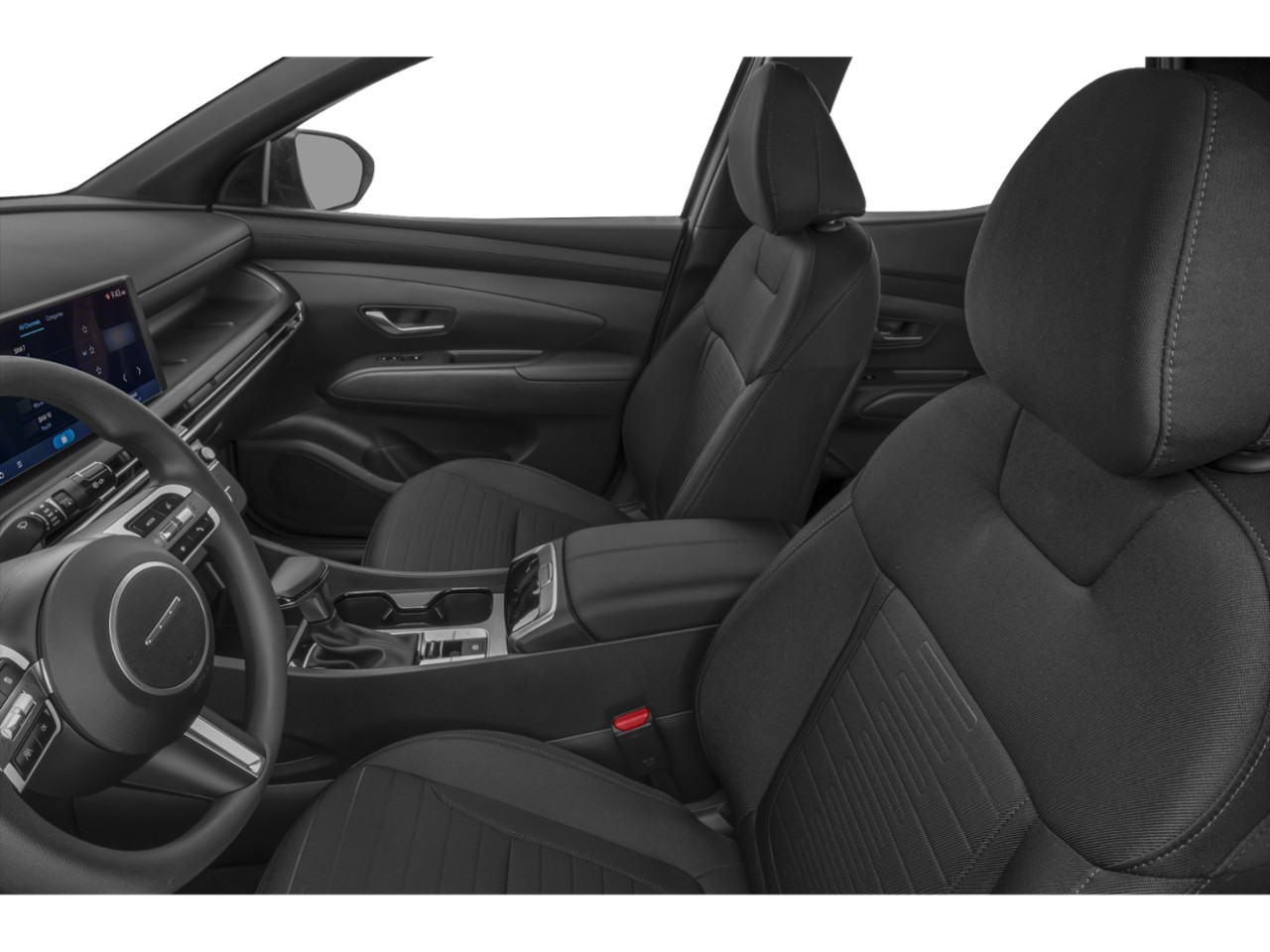 Front seats and dashboard interior design with black upholstery