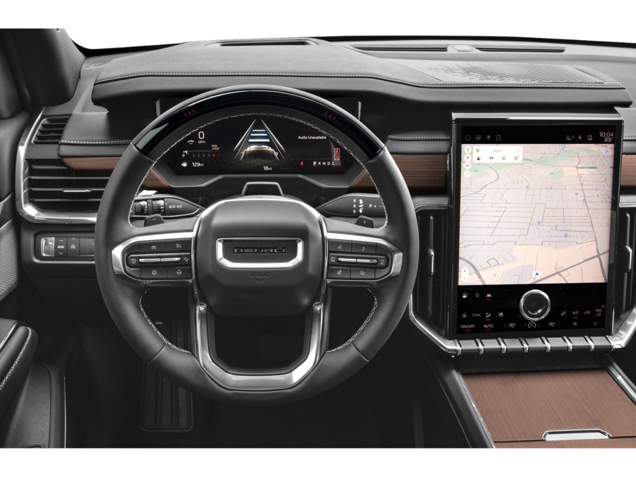 Digital dashboard and large touchscreen infotainment display with steering wheel controls