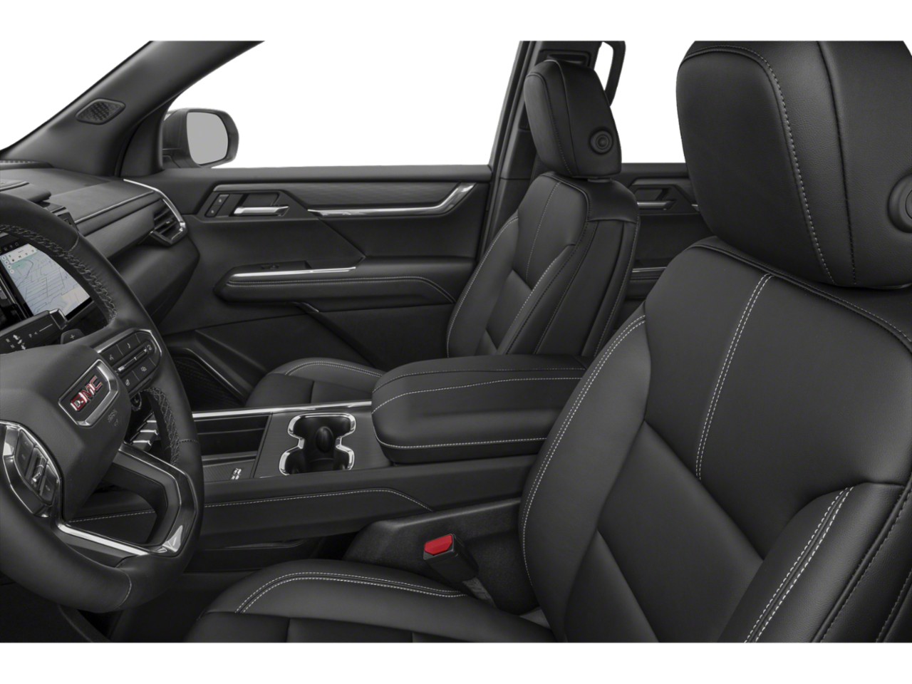 Black leather interior with stitched seats and modern dashboard design