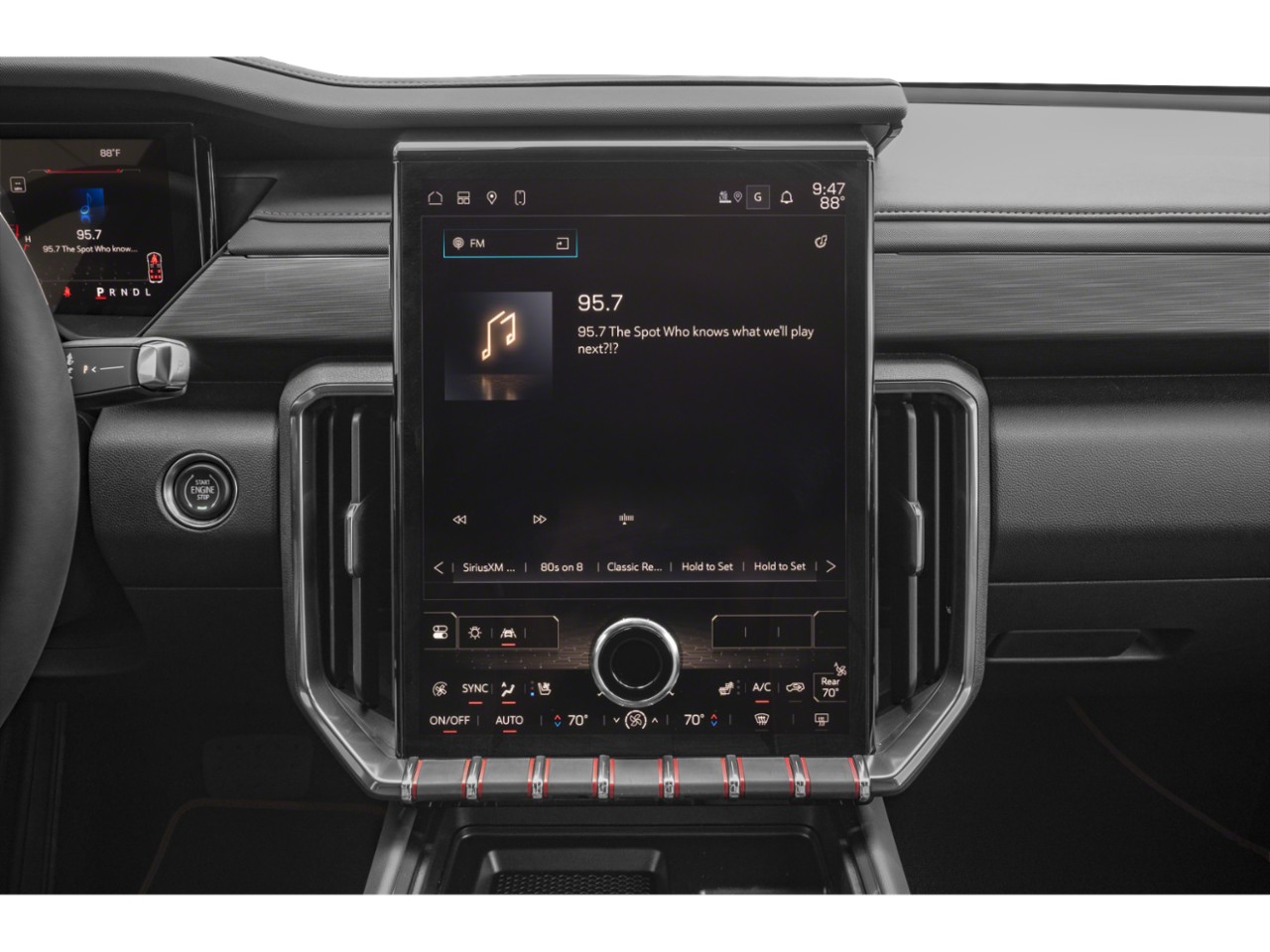Large touchscreen infotainment display with climate control panel