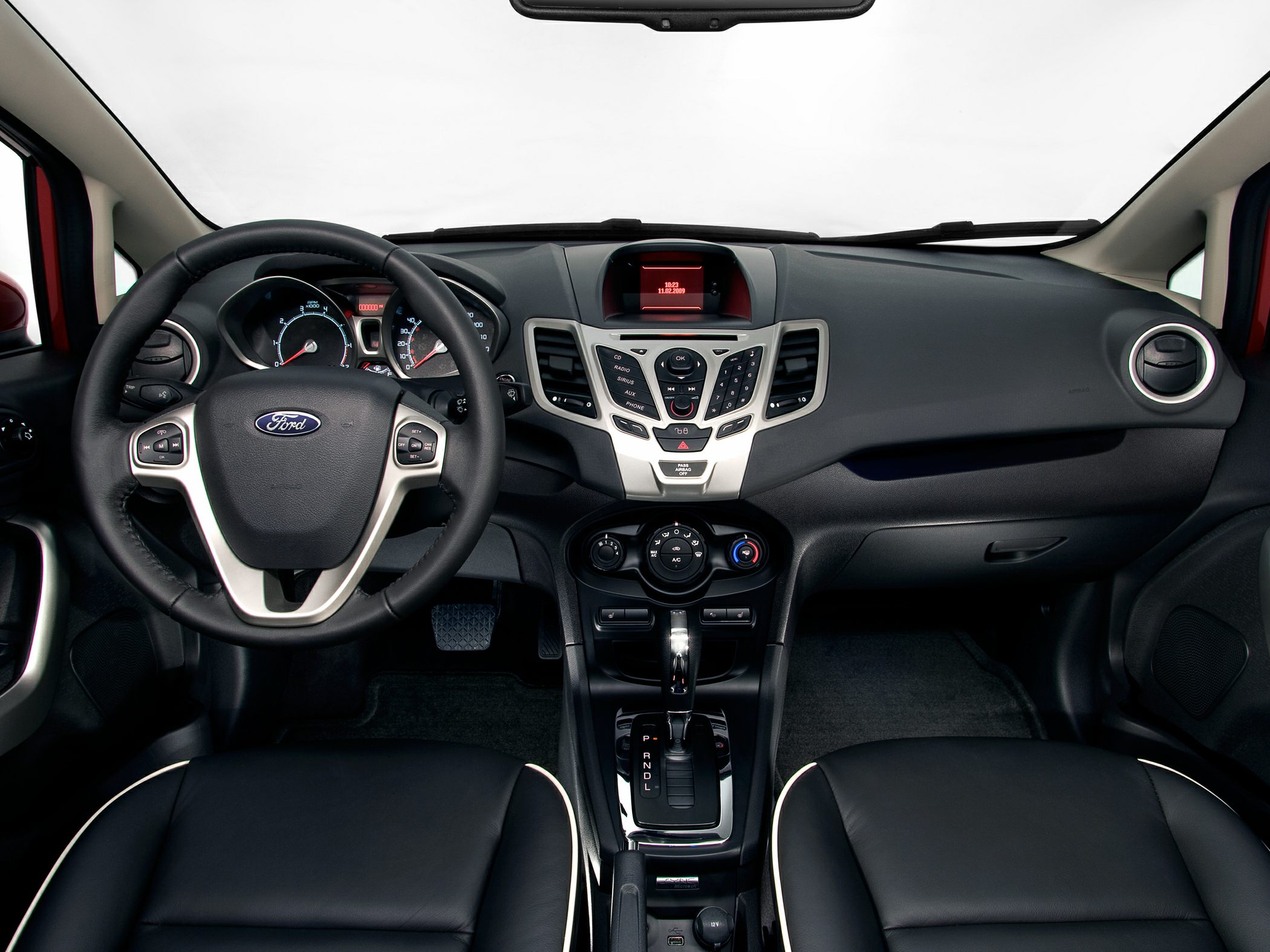 Interior dashboard and steering wheel with control buttons