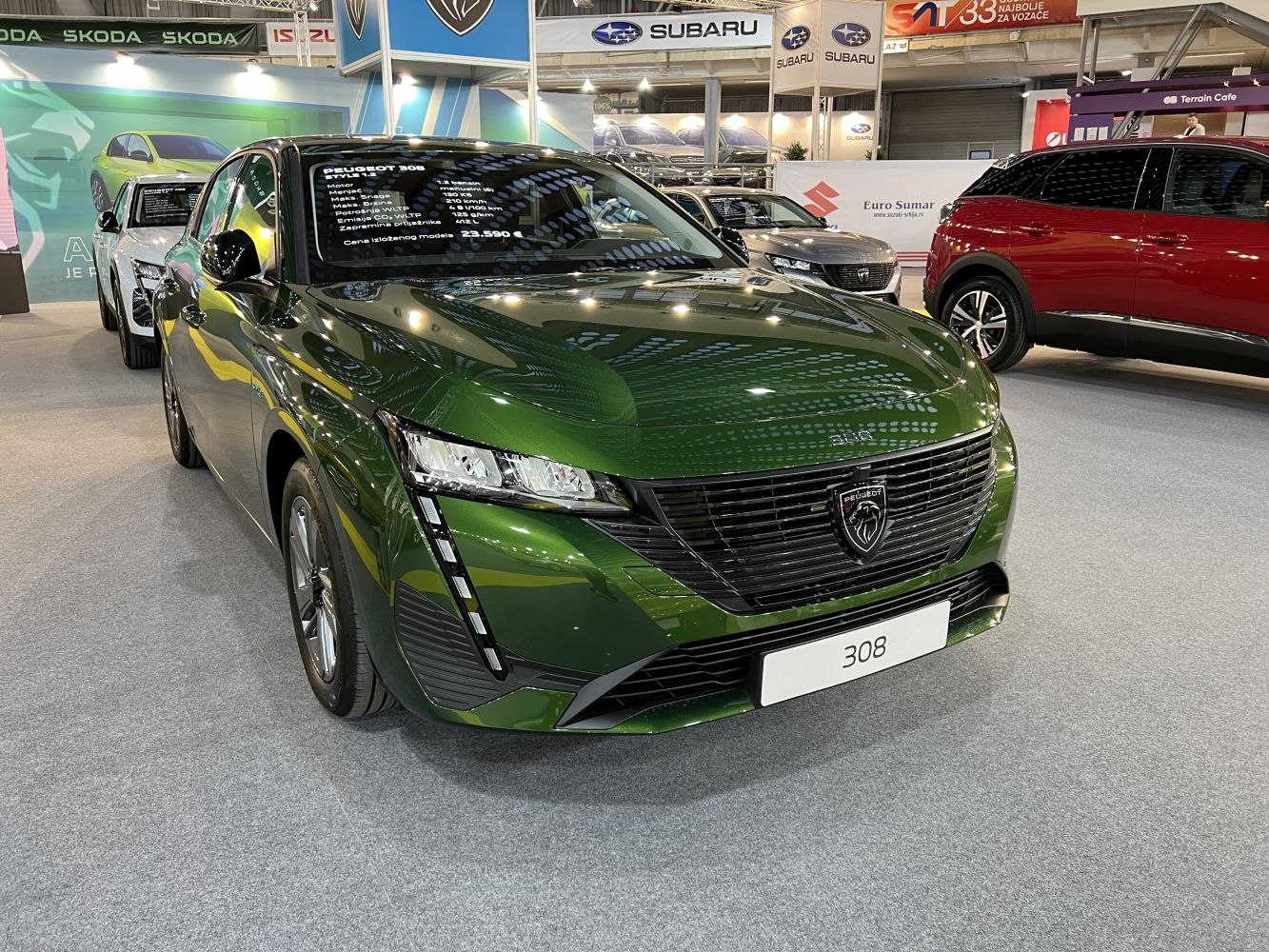 Sleek front view with LED headlights and black grille