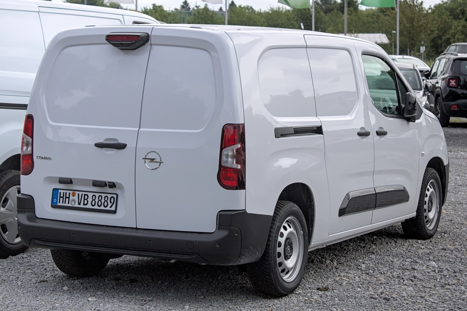 Panel van rear side with double doors and steel wheels