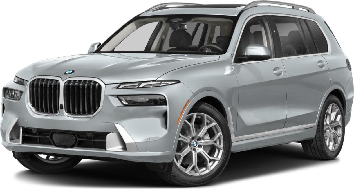 Silver SUV with large front grille and divided sleek headlights