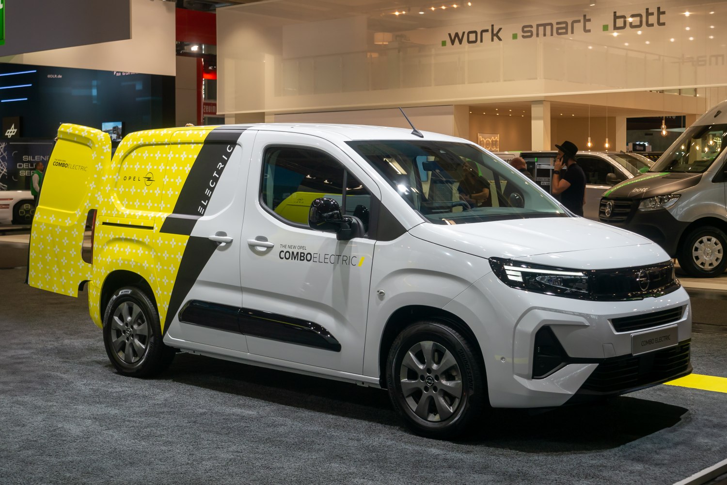 Electric delivery van with modern front design and large rear cargo space