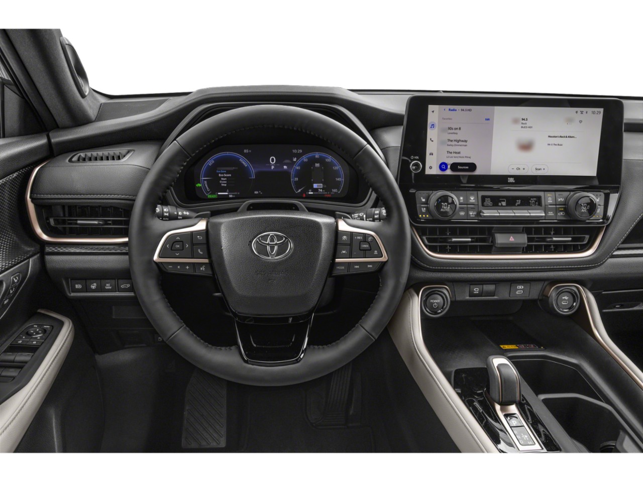 Modern car dashboard with digital instrument cluster and infotainment screen