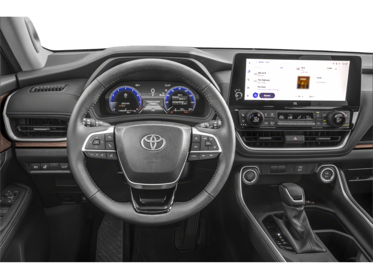 Digital instrument cluster and touchscreen infotainment system with steering wheel controls