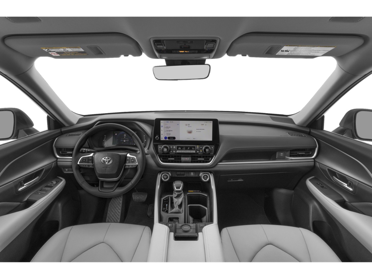 Interior dashboard and steering wheel with touchscreen display