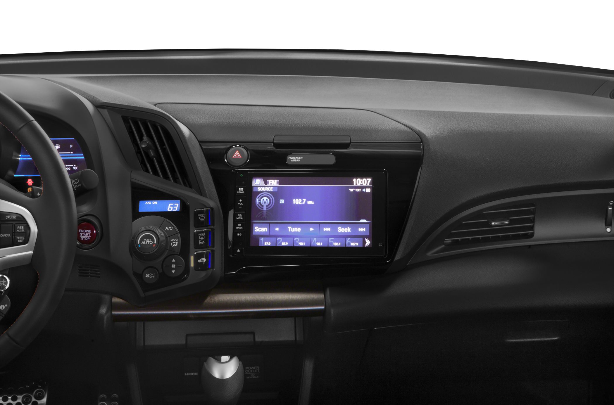 Dashboard with touchscreen infotainment and climate controls.