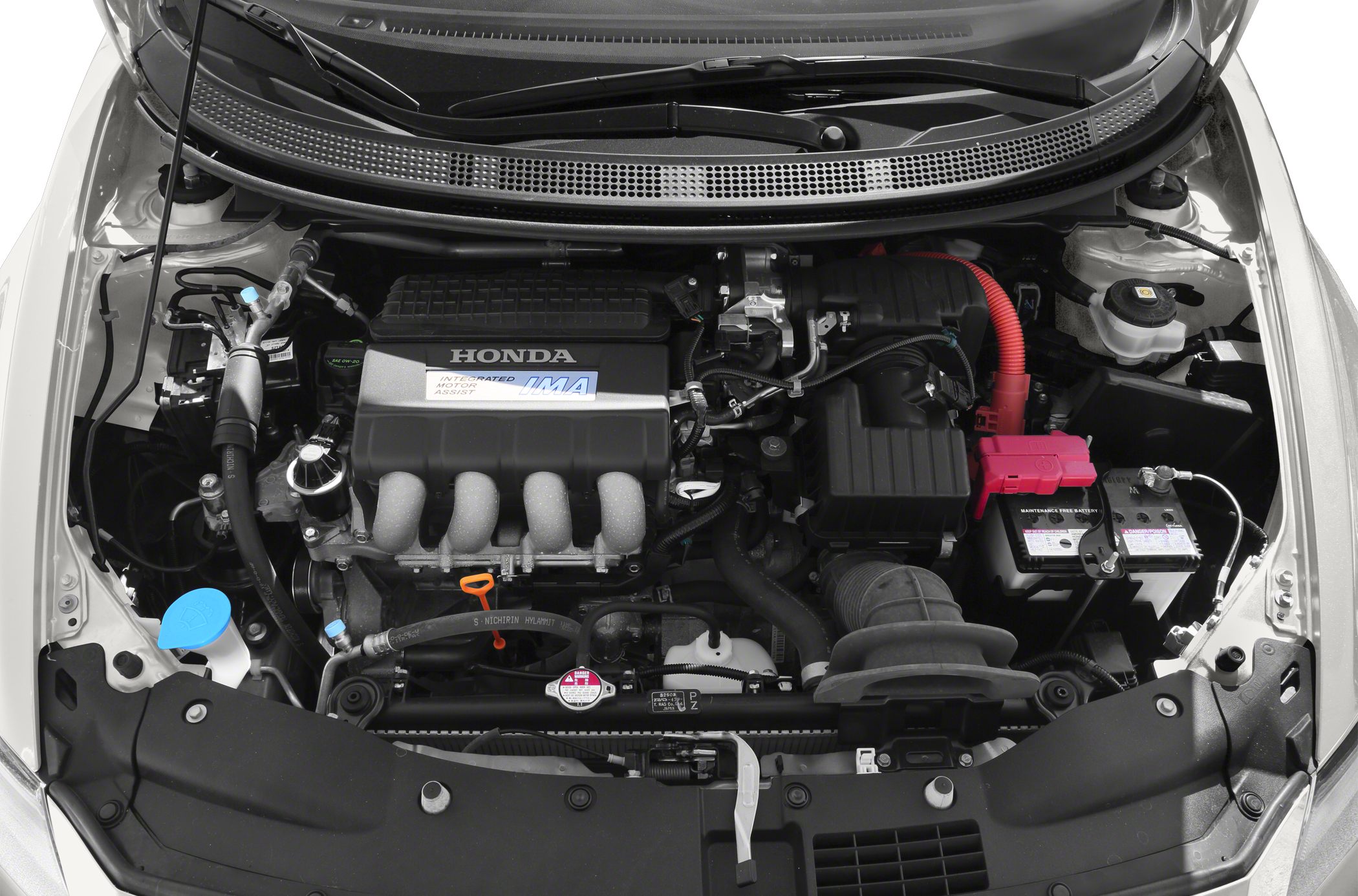 Engine bay with Honda IMA hybrid system and components