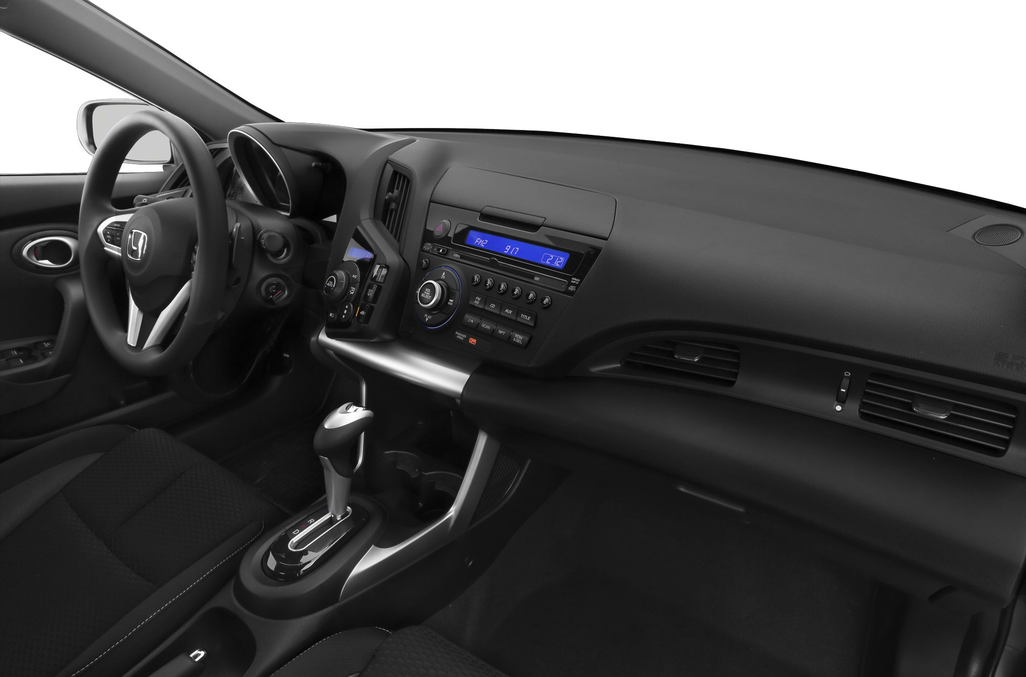 Interior dashboard with steering wheel and gearshift