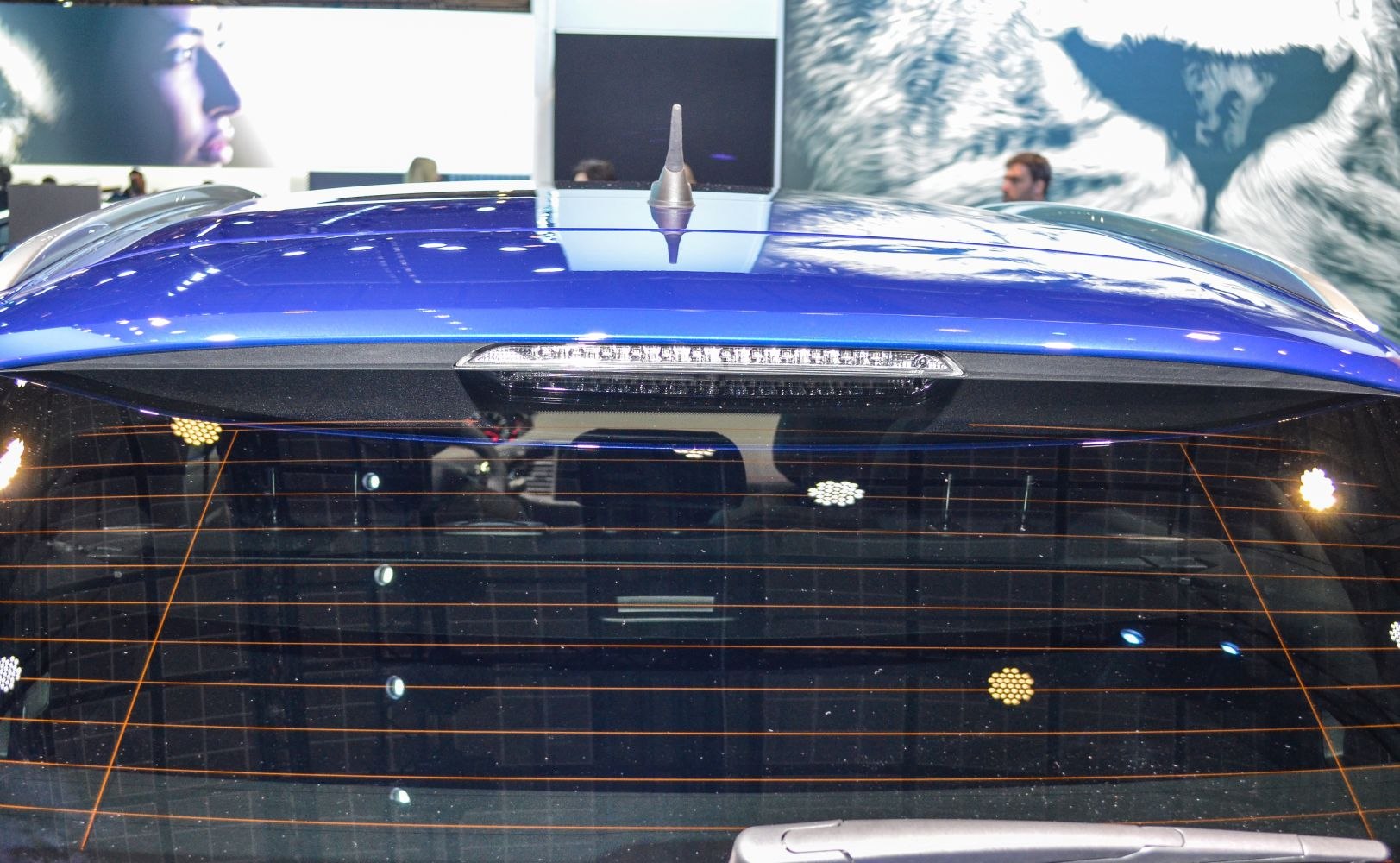 Rear window with roof spoiler and LED brake light