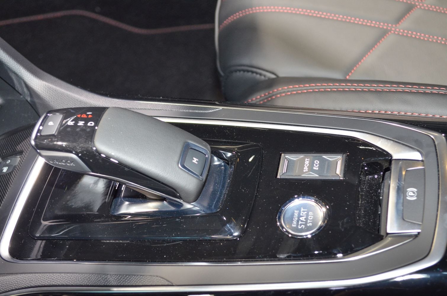 Gear selector with drive mode switch and engine start/stop button