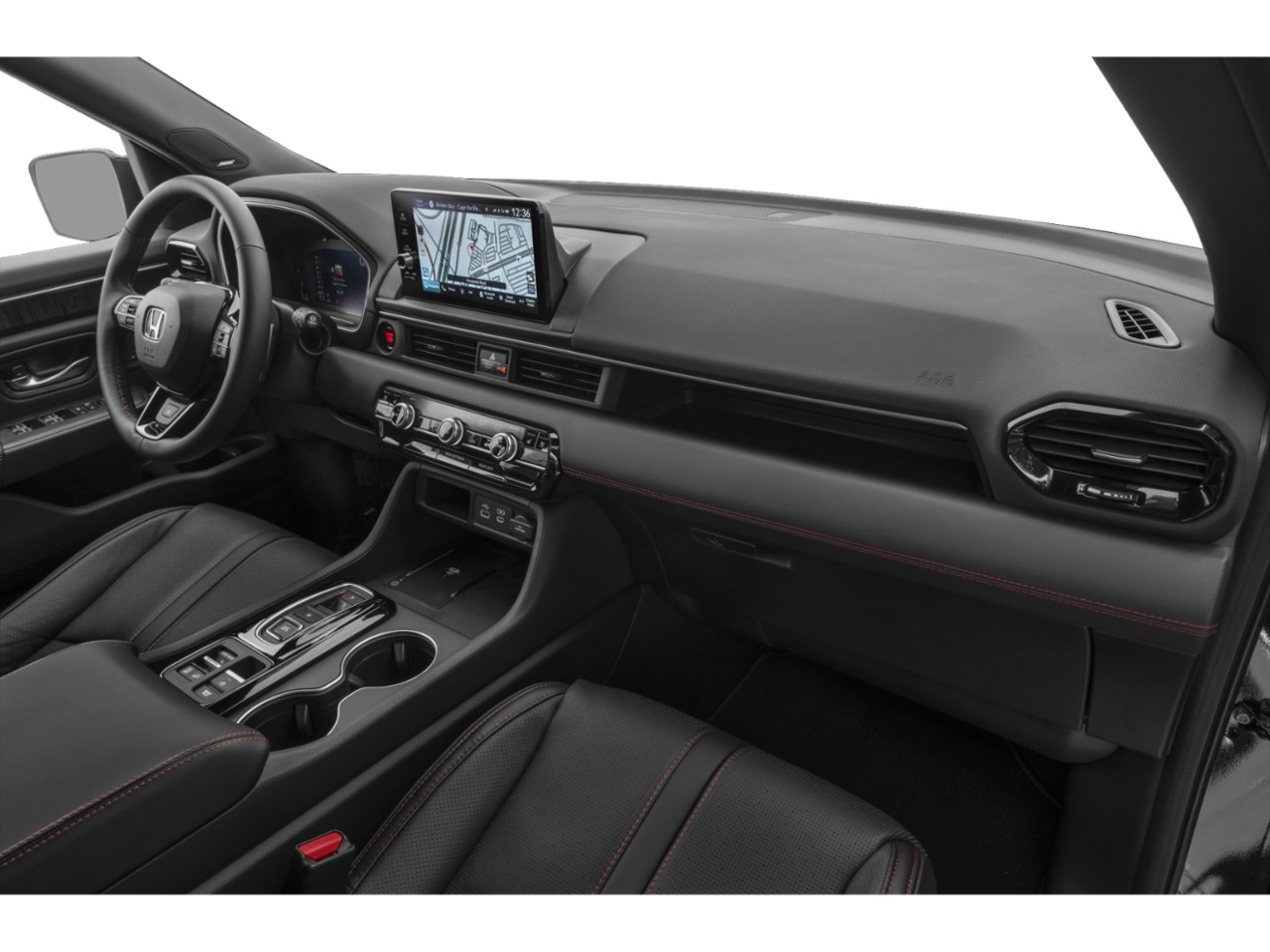 Modern vehicle interior featuring dashboard, infotainment screen, and center console.