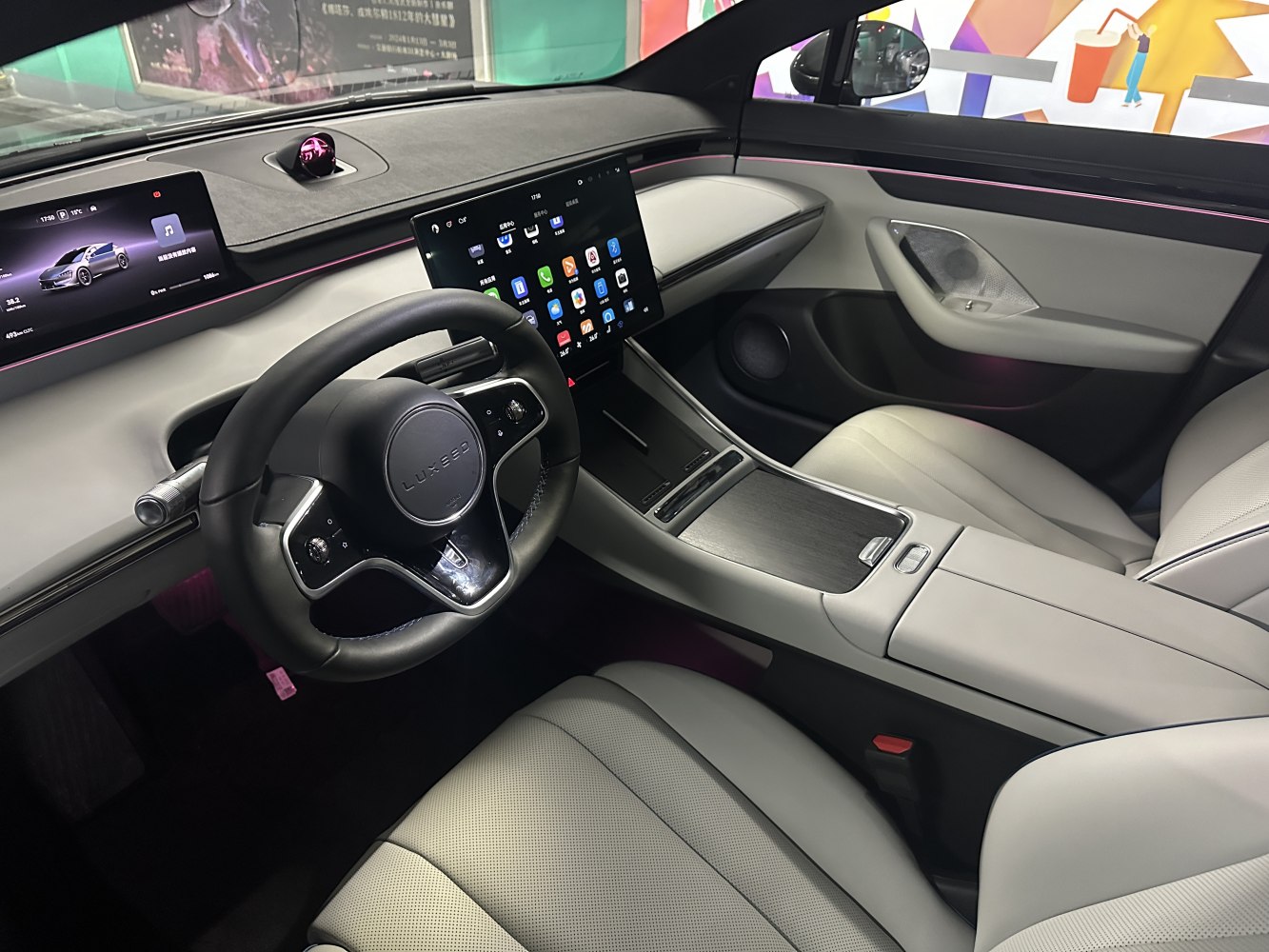 Digital dashboard and touchscreen display inside a modern car interior