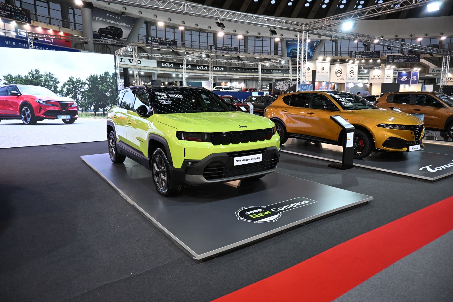 Bold front grille and sleek SUV body on display