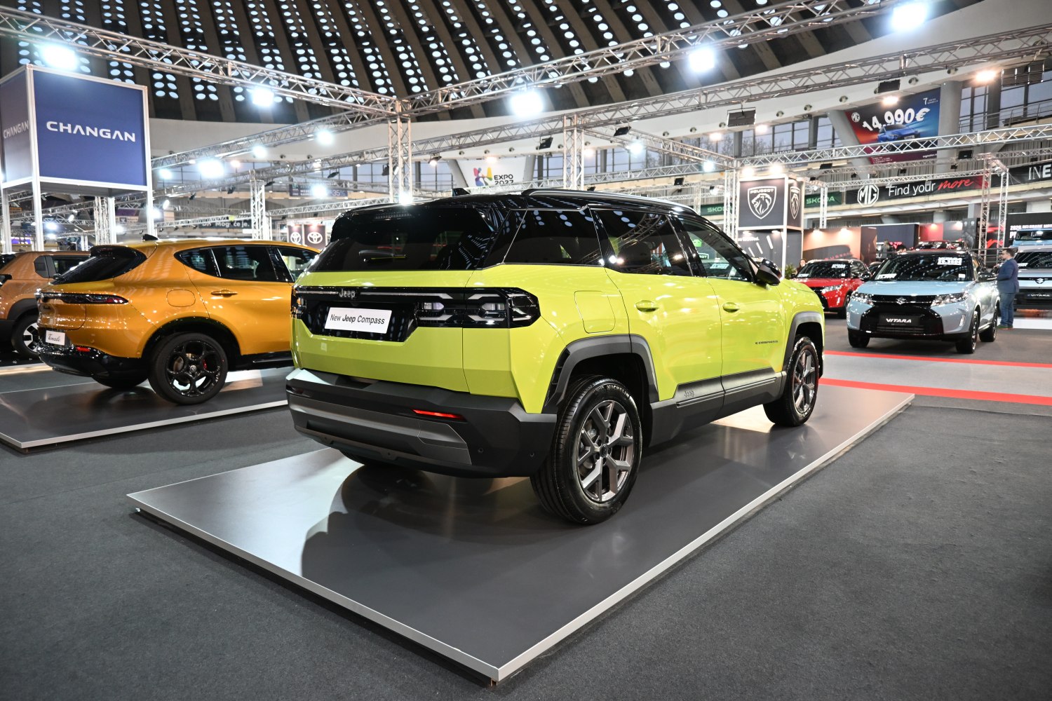 Rear and side profile of a modern compact SUV.
