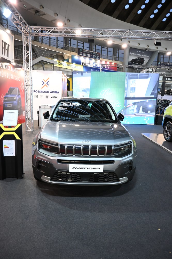 Front view of SUV grille and headlights