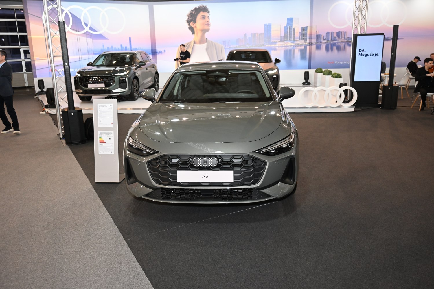 Front view with honeycomb grille and sharp LED headlights