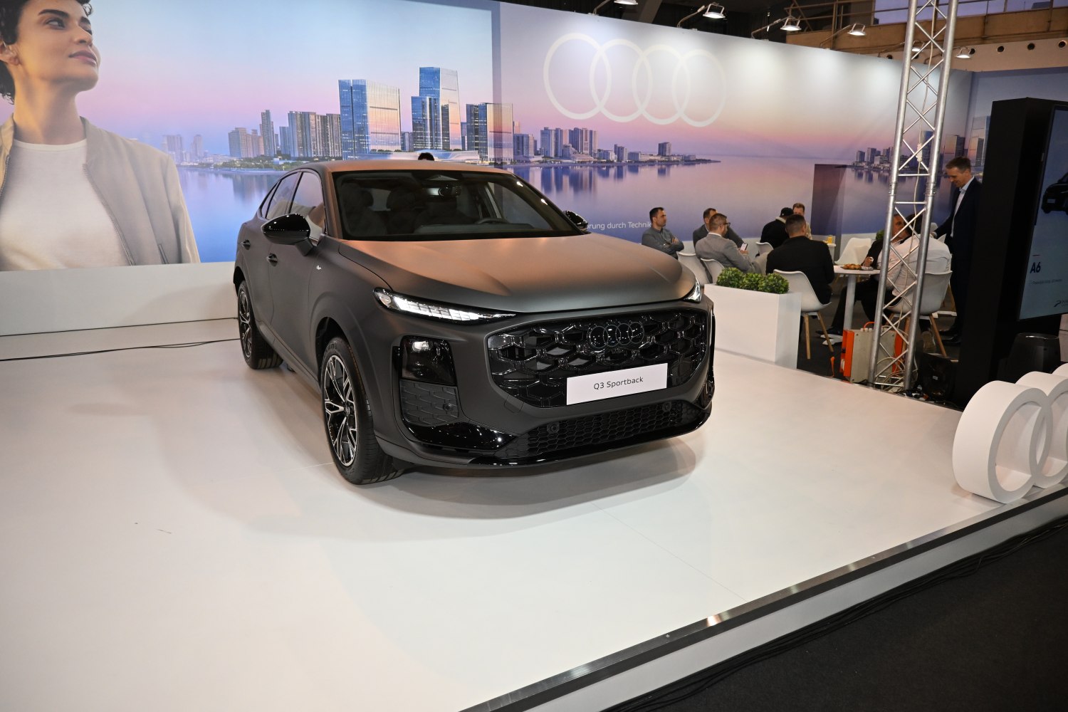 Front view with LED headlights and bold grille design