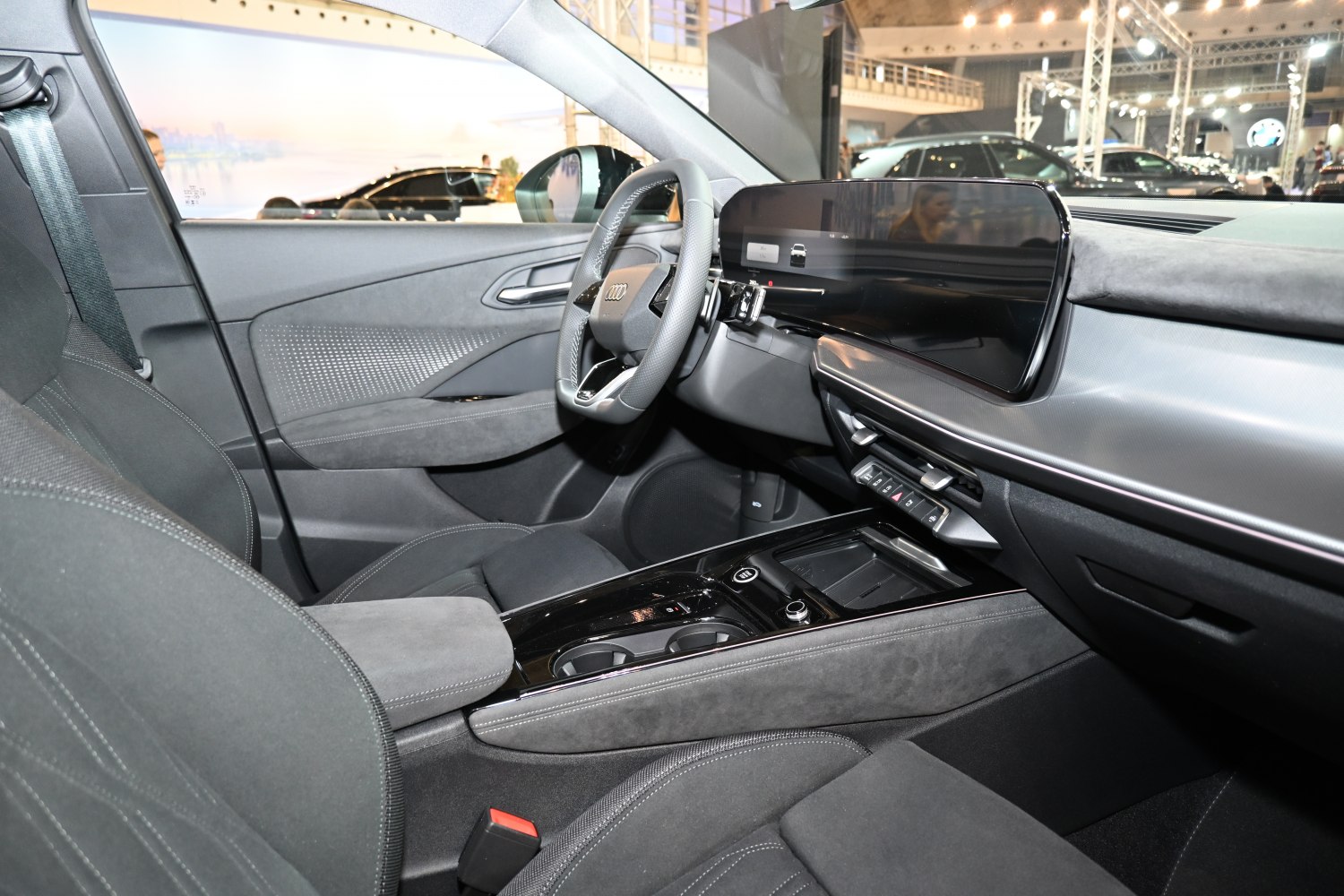 Modern dashboard and steering wheel with digital display