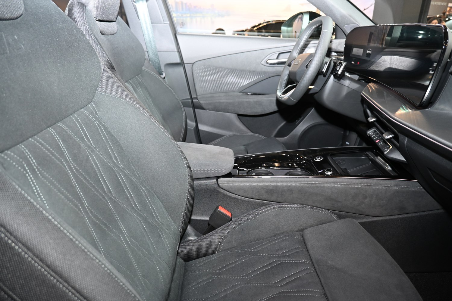 Modern premium car interior with advanced dashboard and seating
