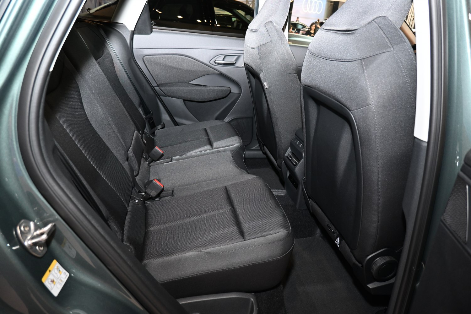 Rear seat interior with black upholstery and spacious legroom