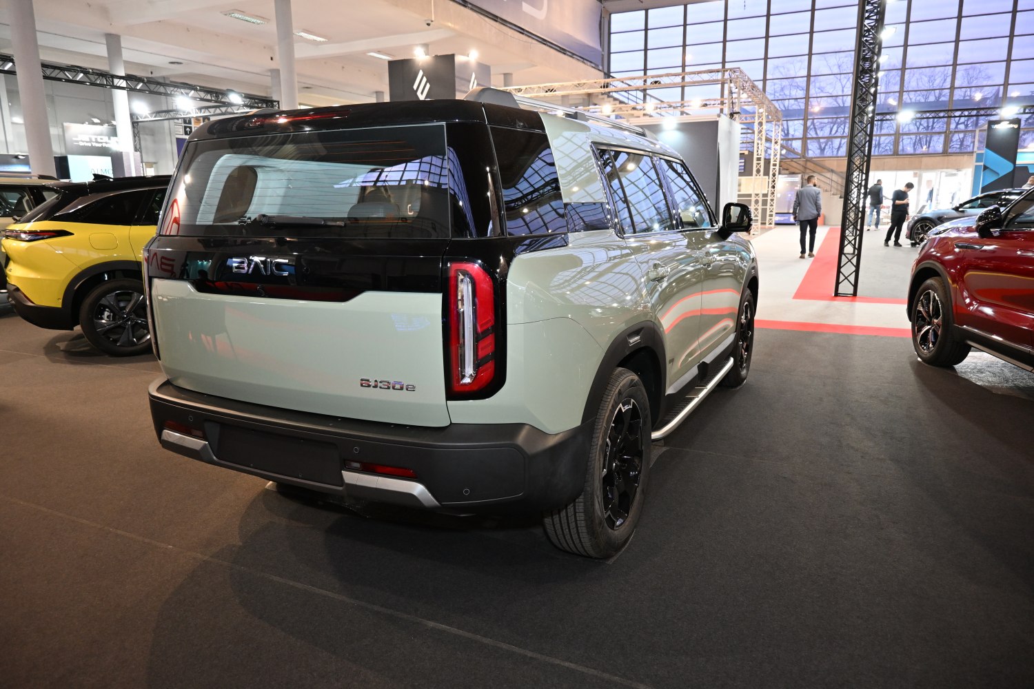 Rear view of SUV with vertical tail lights and dual-tone paint