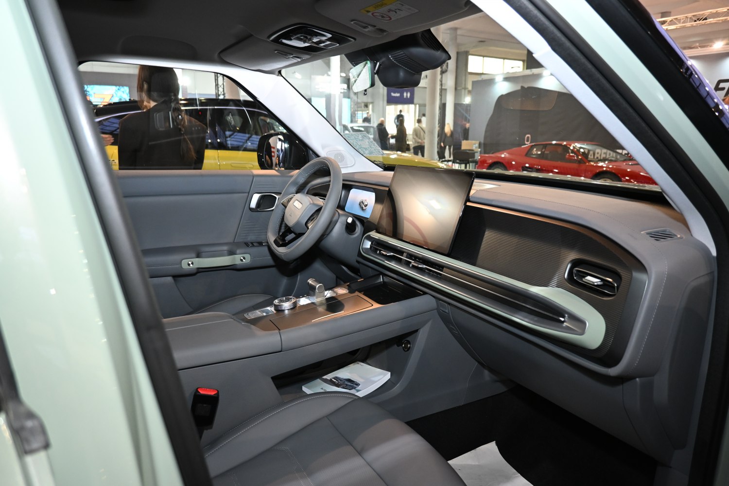 Modern car interior with digital dashboard and touchscreen display