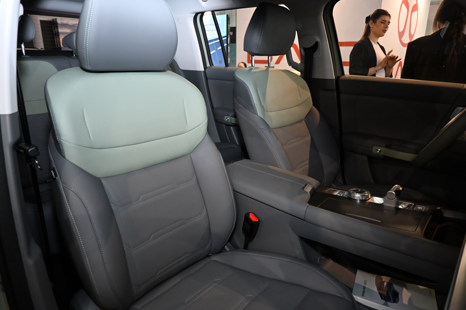 Two-tone leather seats and center console with controls