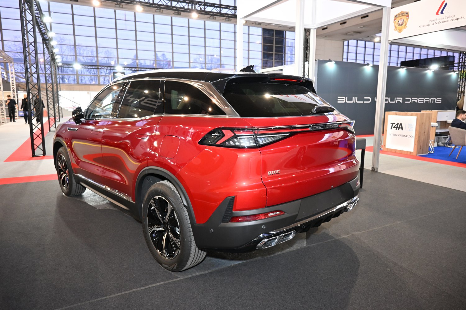 Rear side view with sleek taillights and dual exhausts