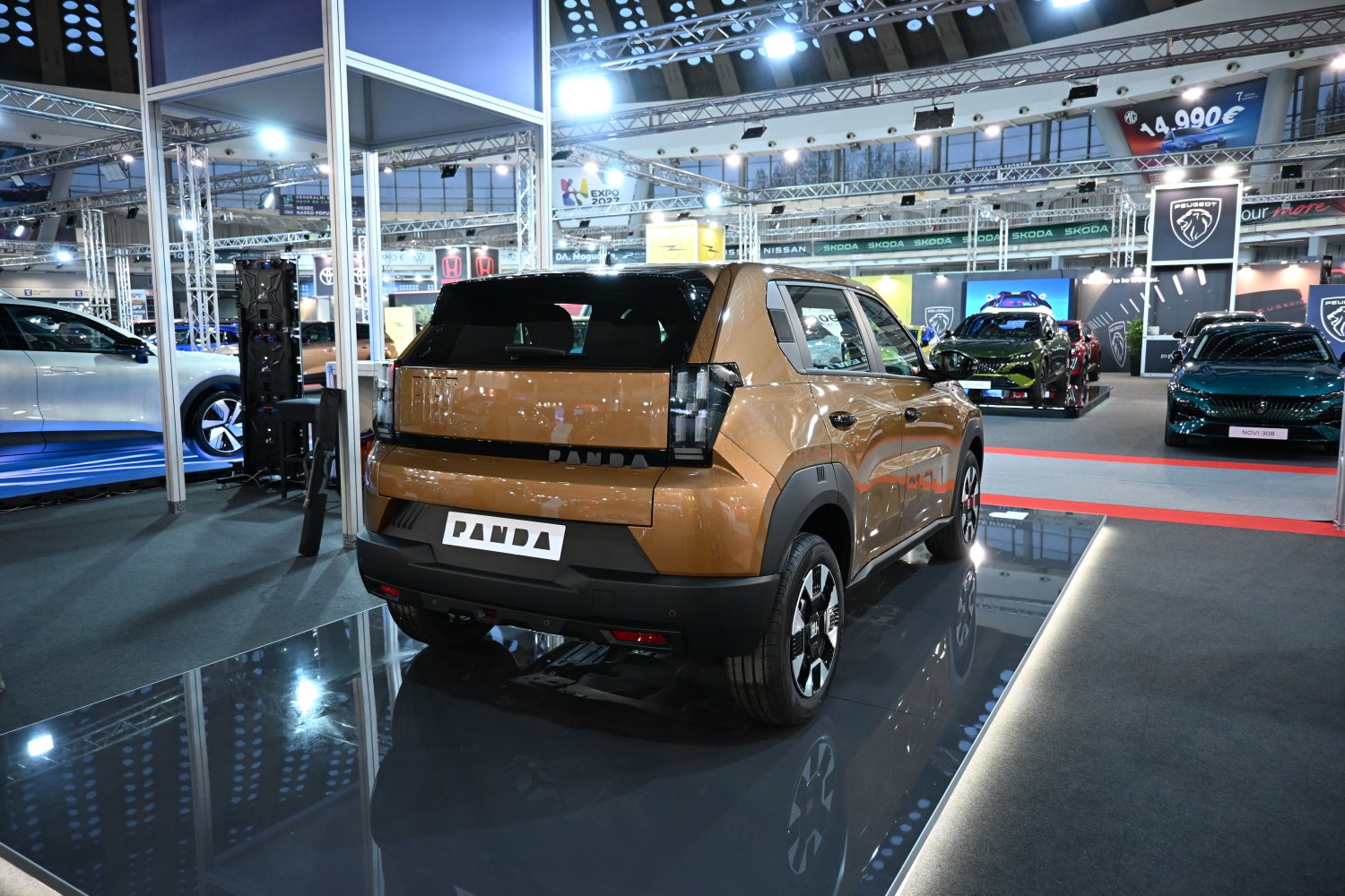 Rear view of a modern compact SUV with vertical taillights and boxy design