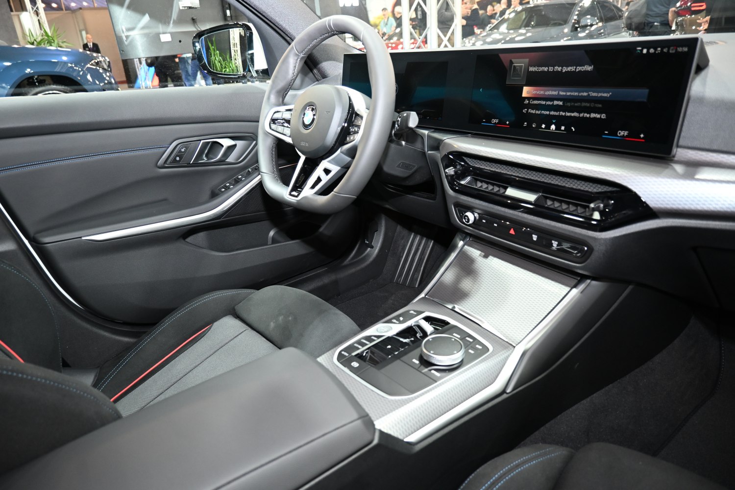 Modern dashboard and center console with large digital display and control panel