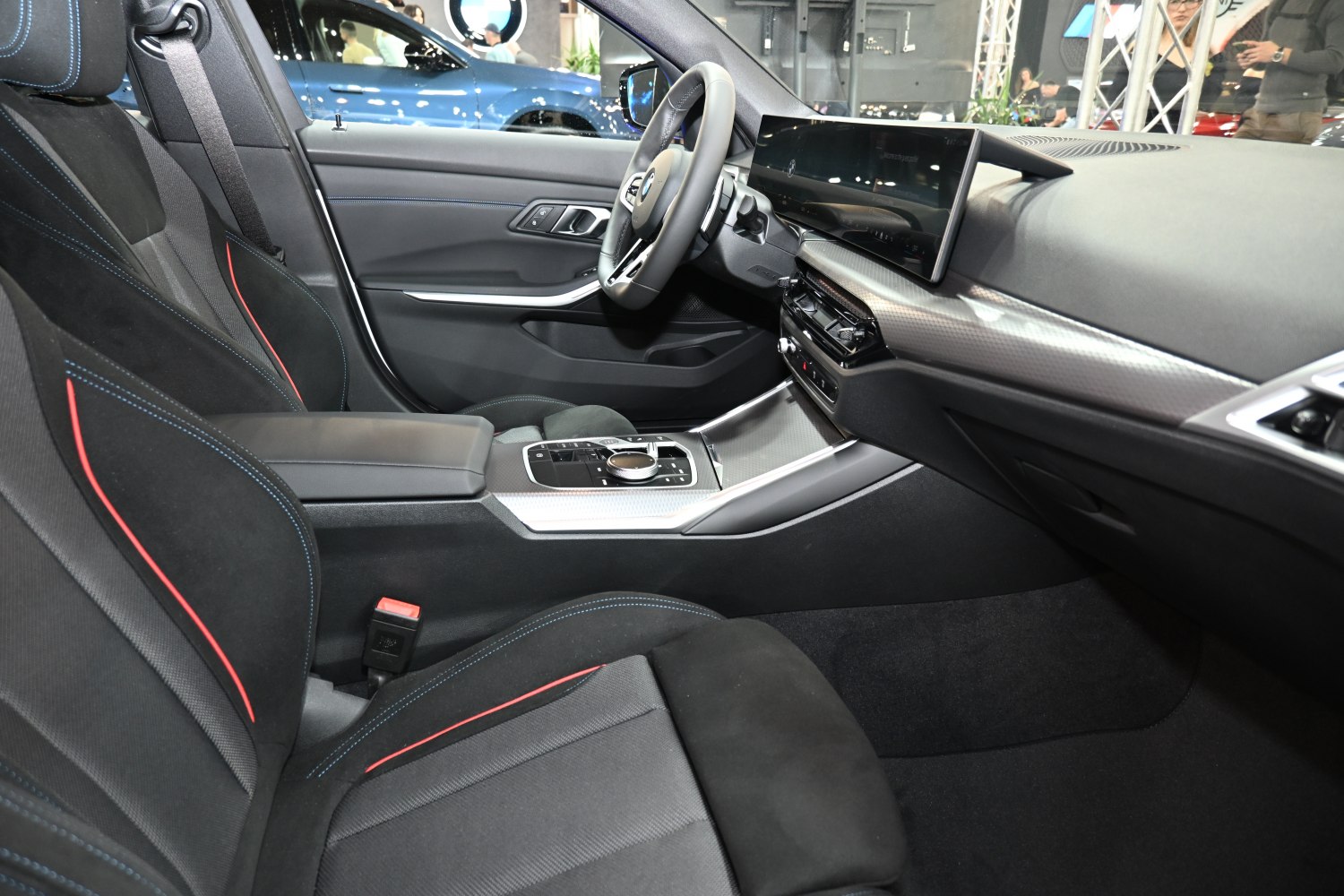 Modern car interior with digital display and sleek dashboard design