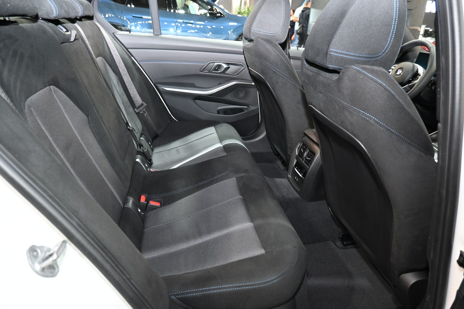 Rear seat interior with upholstery and rear air vents