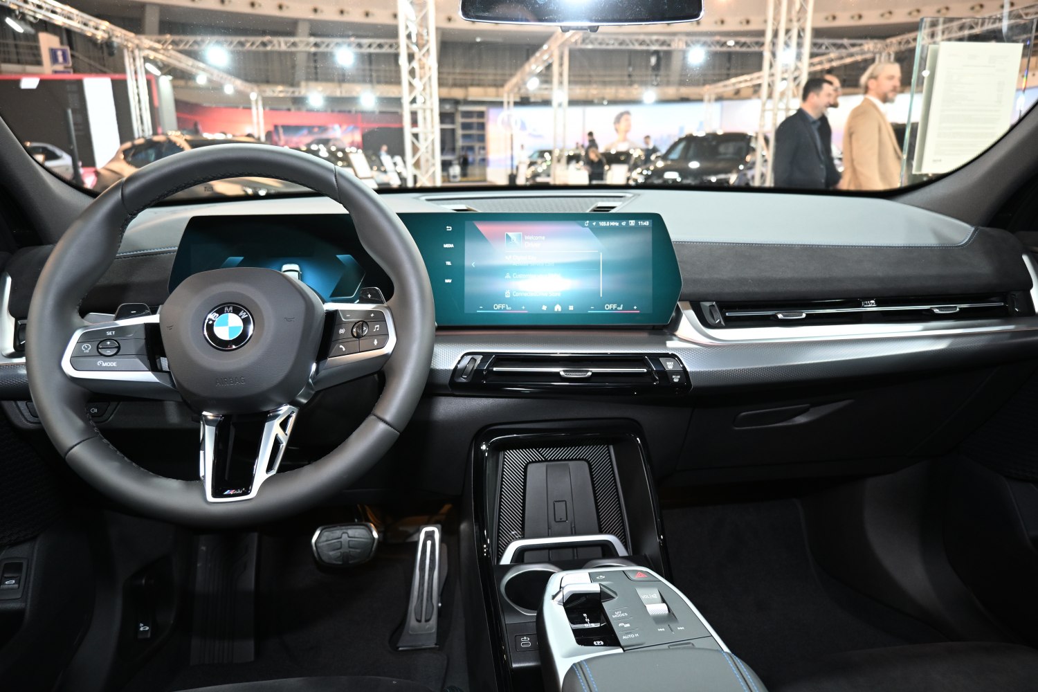 Digital dashboard and infotainment touchscreen in modern car interior