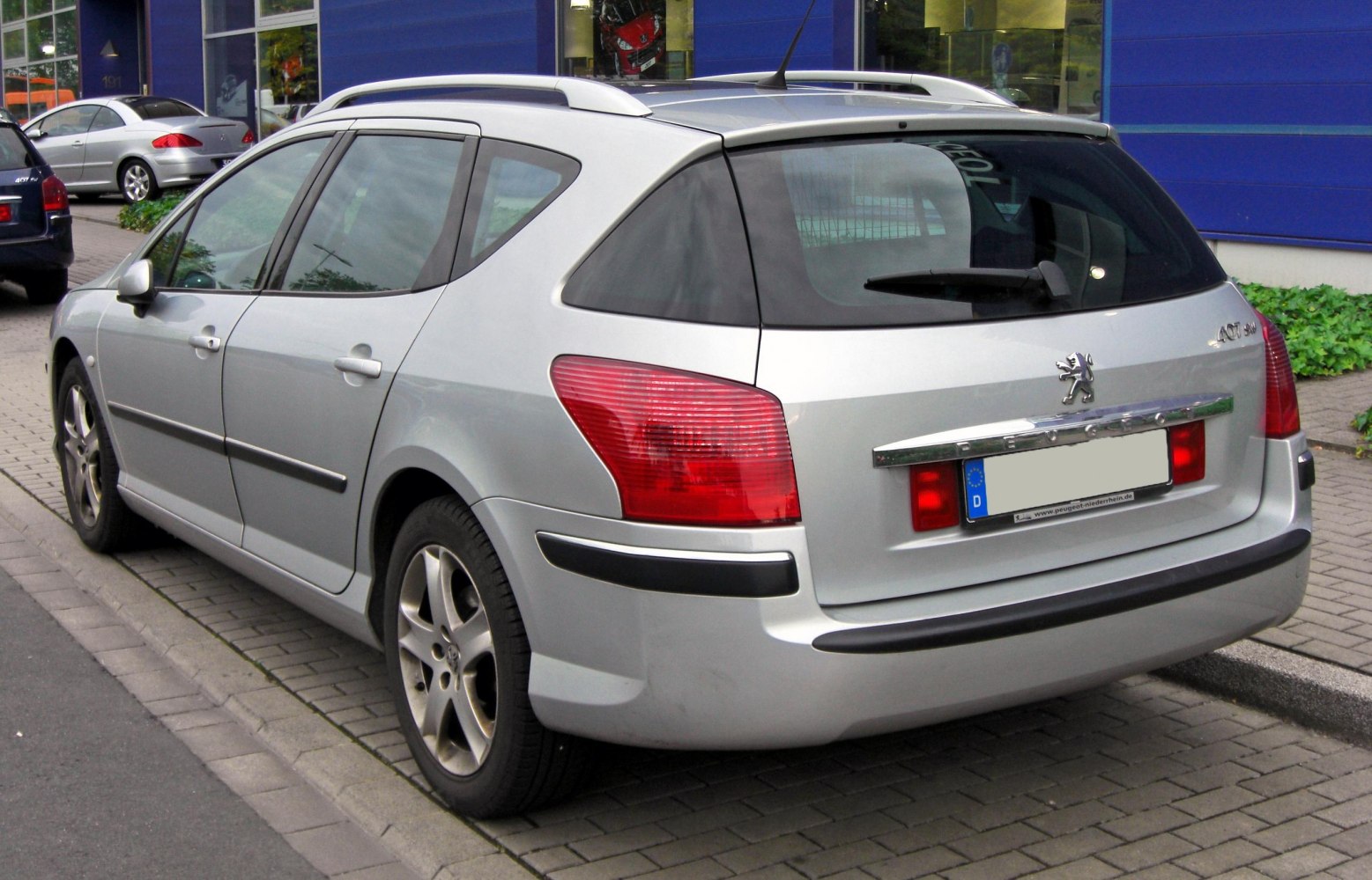 Station wagon rear side view with roof rails and distinctive rear lights