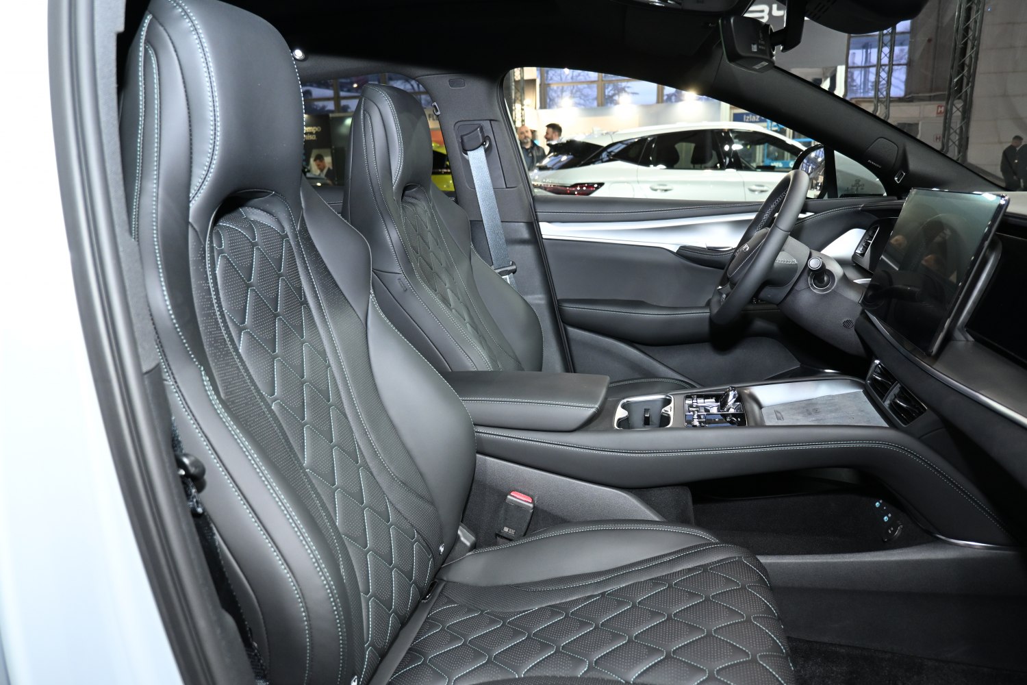 Luxury leather seats and digital dashboard in car interior