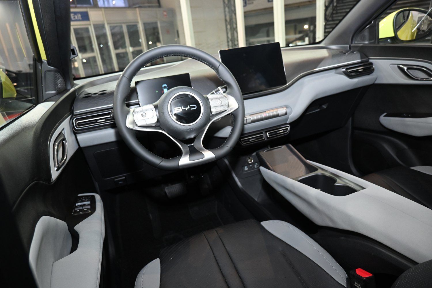 Digital instrument cluster and touchscreen infotainment in modern car interior