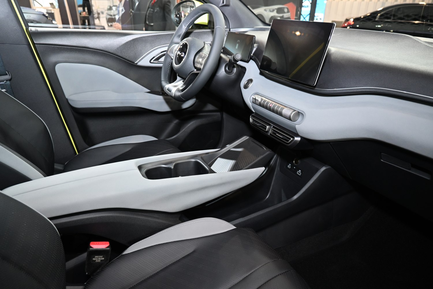 Modern dashboard with dual digital displays and ergonomic center console