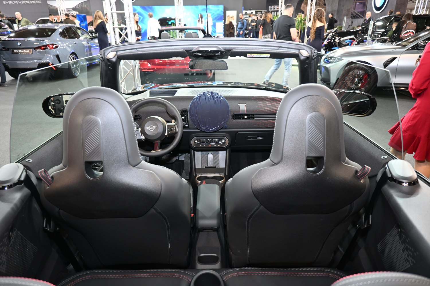 Convertible interior view with sporty seats and modern dashboard
