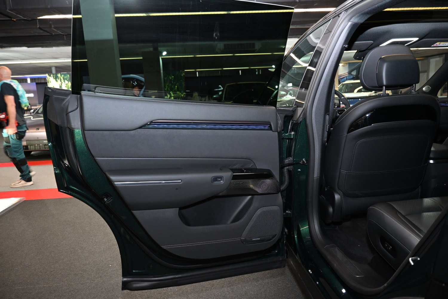 Rear door interior with leather trim and window