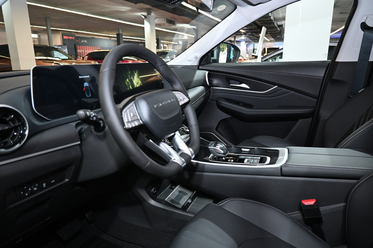 Digital dashboard and modern steering wheel with center console