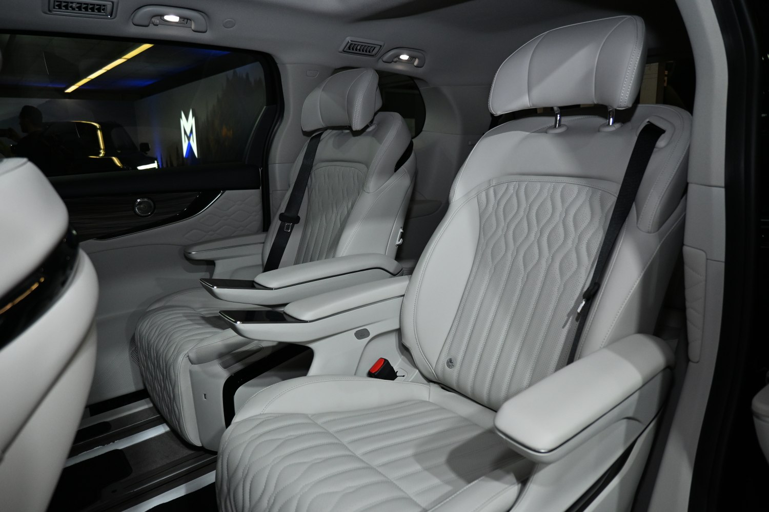 Plush quilted leather seats with armrests and seatbelts