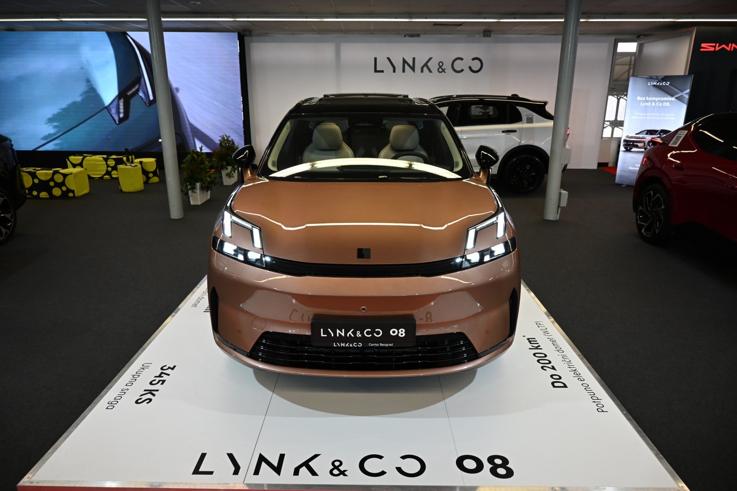 Front view with LED headlights and modern grille design