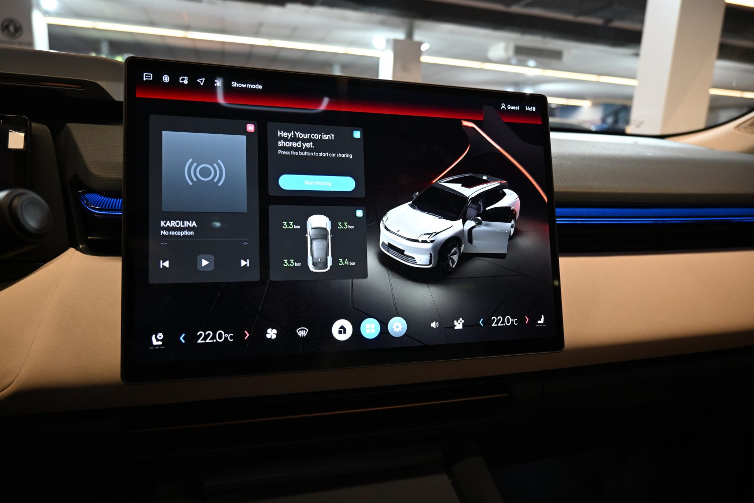 Large digital touchscreen with climate control and vehicle status display