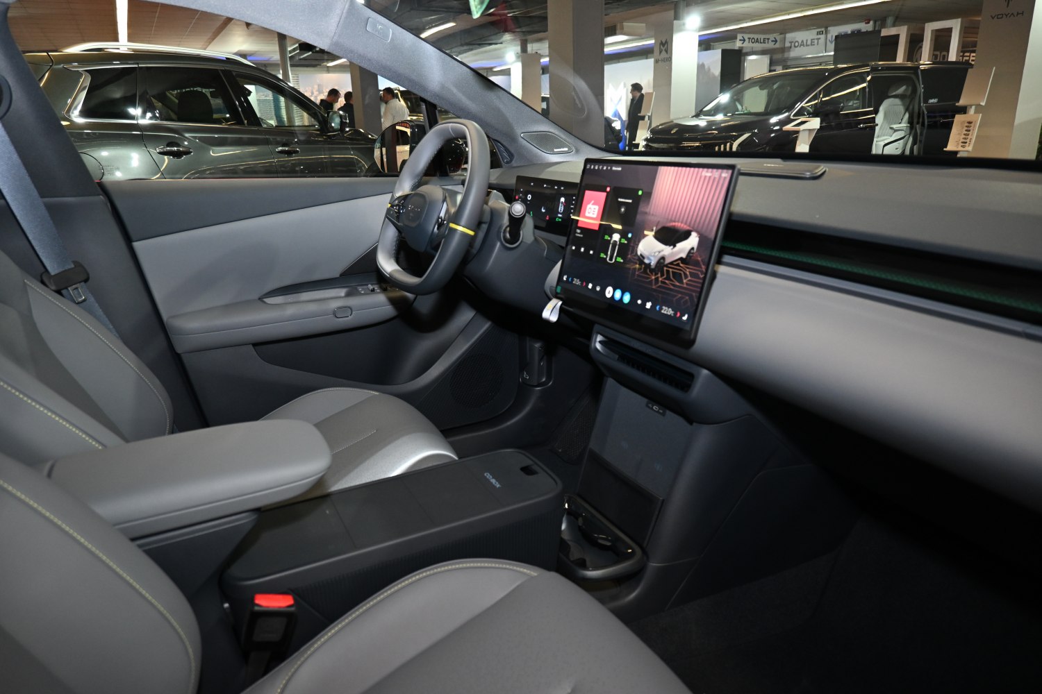 Modern infotainment touchscreen and minimalistic dashboard