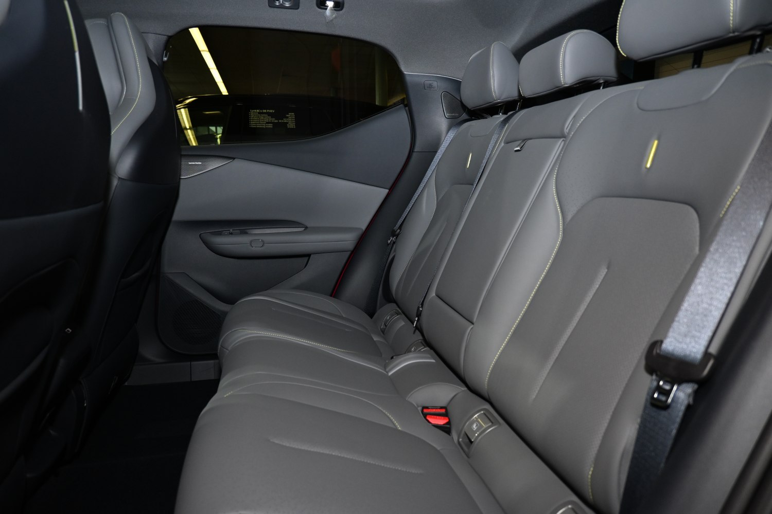 Rear seat with premium leather upholstery and detailed stitching