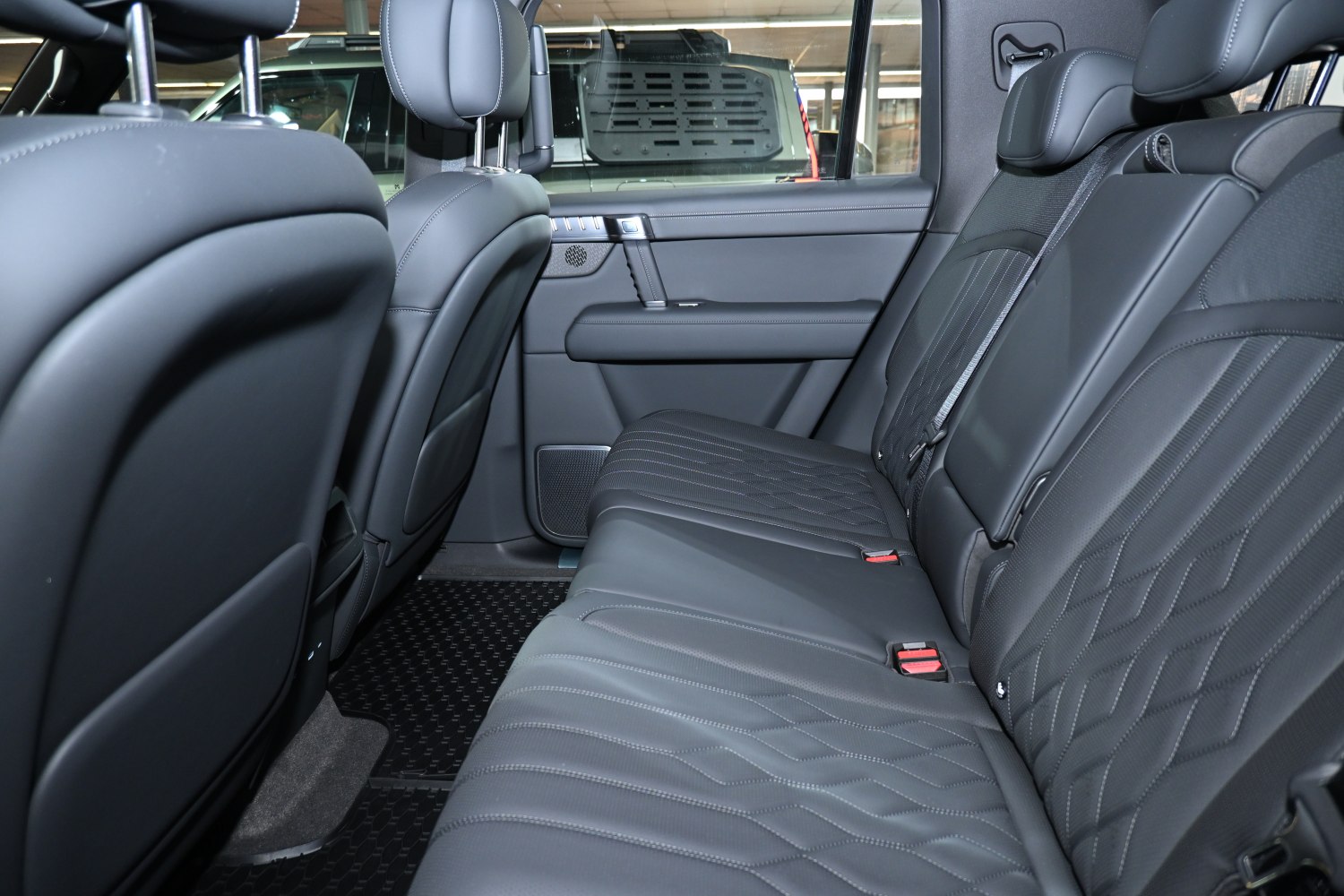 Rear seat leather upholstery with door panel and headrest details