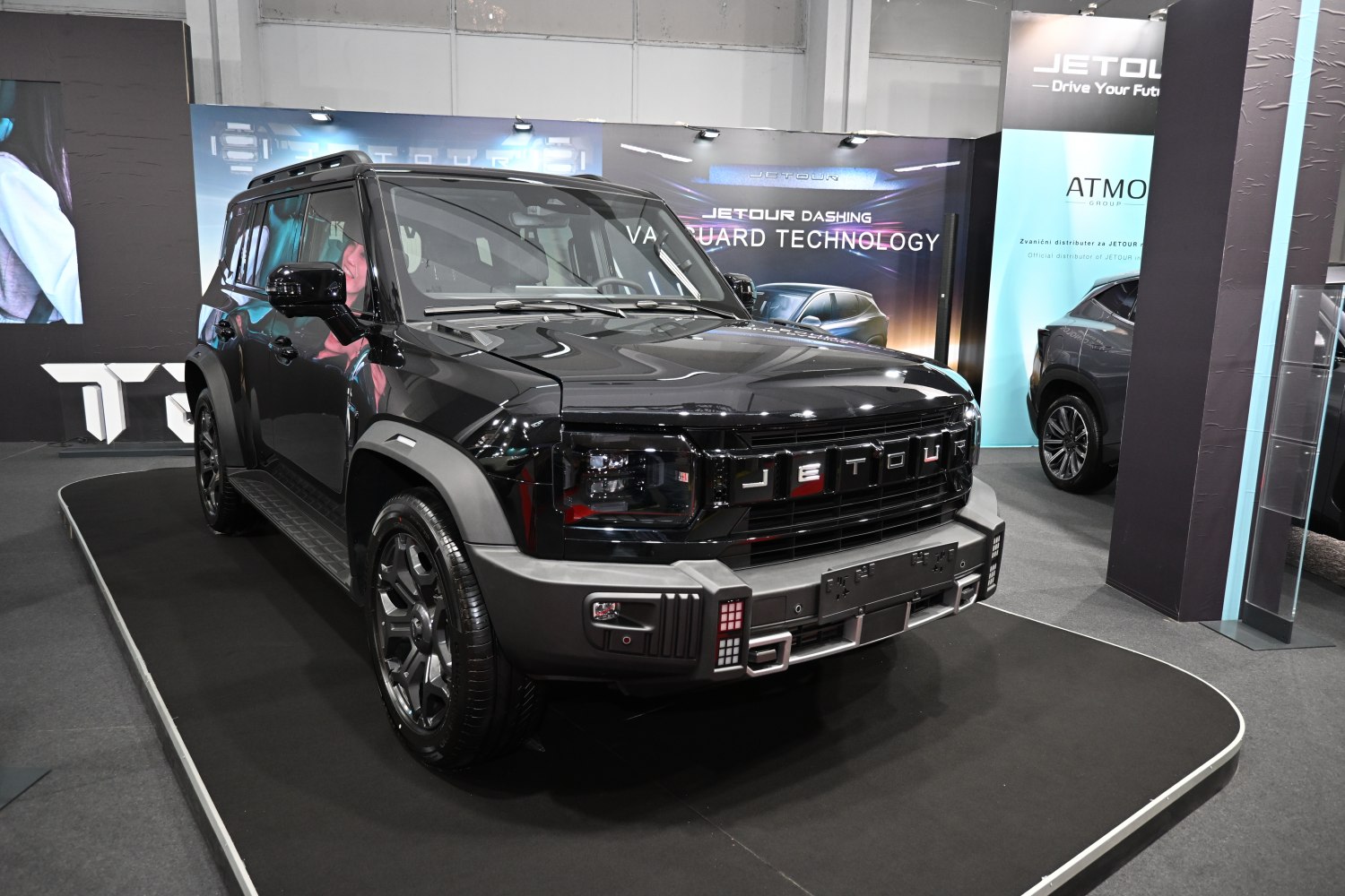 Bold grille and rectangular headlights on a robust SUV front